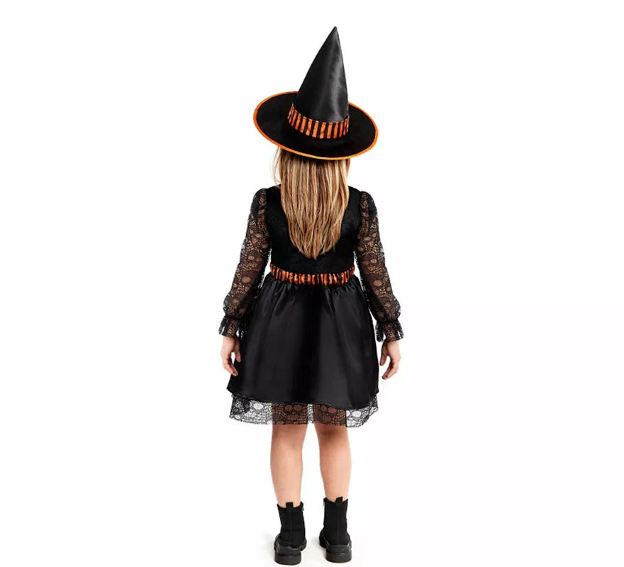 Disfraz de Bruja naranja con Encaje para niña