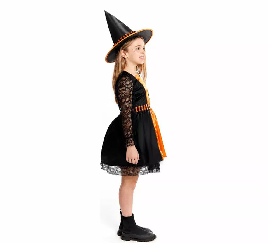 Translation missing: en.Disfraz de Bruja naranja con Encaje para niña