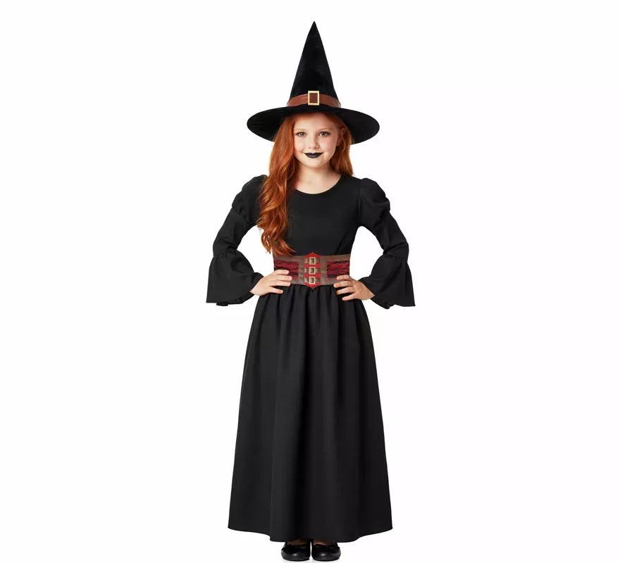 Disfraz de Bruja negro con Corset para niña