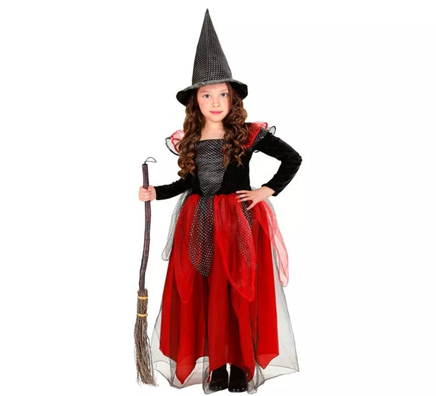 Disfraz de Bruja negro y rojo para niña y bebé