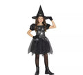 Disfraz de Bruja Spiderweb negro y plateado para niña