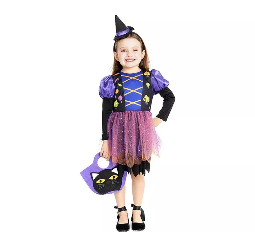 Translation missing: en.Disfraz de Brujita morada con diadema para bebé y niña