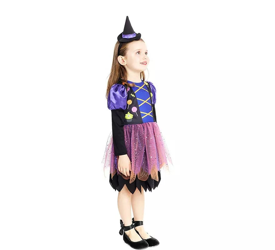 Translation missing: en.Disfraz de Brujita morada con diadema para bebé y niña