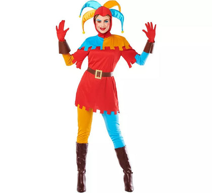 Disfraz de Bufón medieval multicolor para mujer