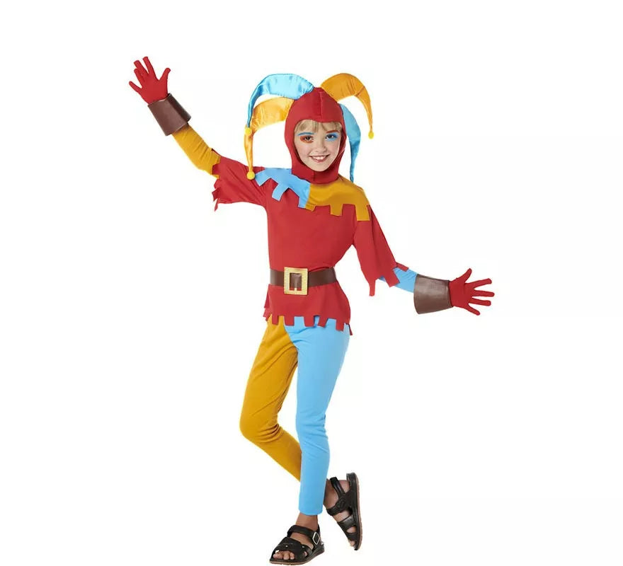 Disfraz de Bufón medieval multicolor para niña