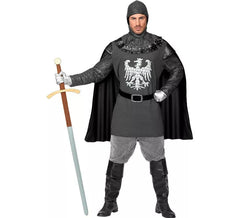 Fato de cavaleiro águia cinza com capa para homem
