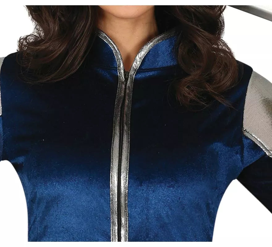 Disfraz de Guerrera Medieval azul y plateado para mujer