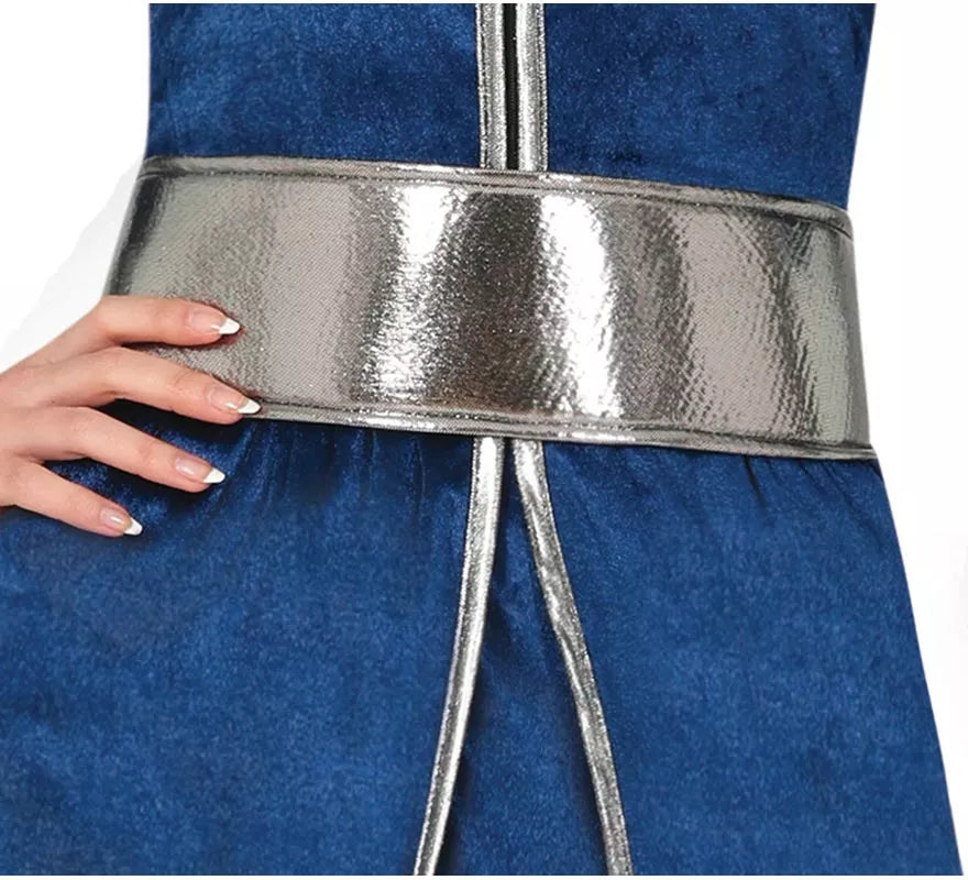 Disfraz de Guerrera Medieval azul y plateado para mujer
