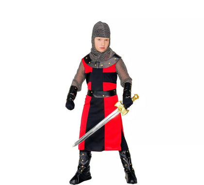 Disfraz de Caballero Medieval con pulseras negro y rojo para niño