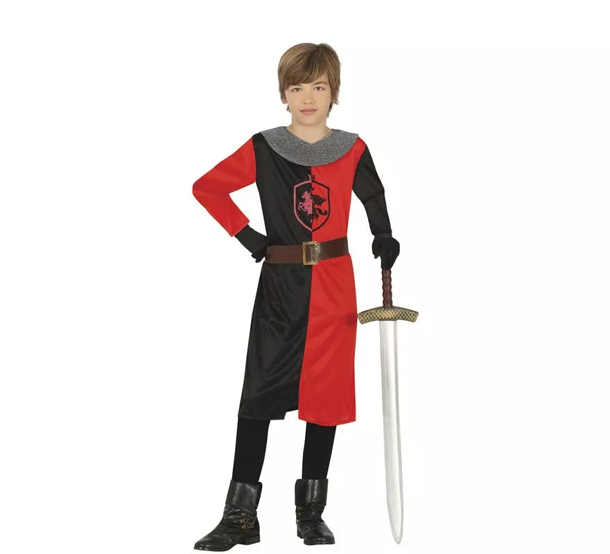 Translation missing: en.Disfraz de Caballero Medieval rojo y negro para niño