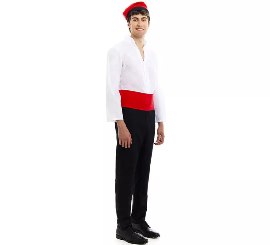 Disfraz de Caganer blanco y negro con fajín para hombre