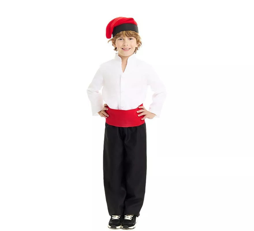 Disfraz de Caganer blanco y negro con fajín para niño