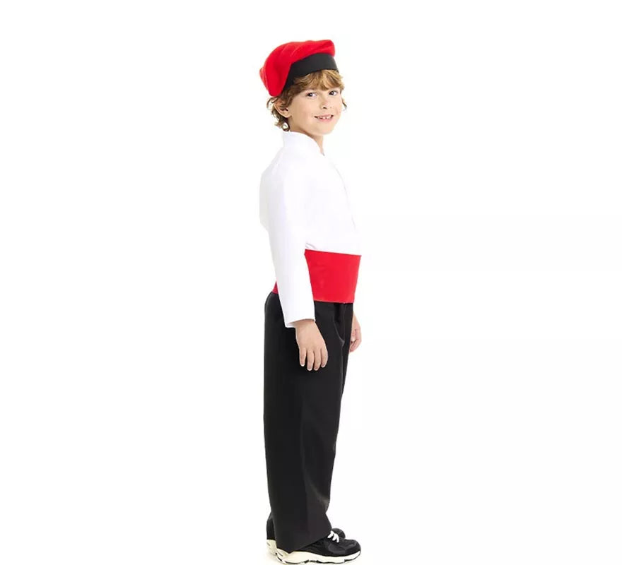 Translation missing: en.Disfraz de Caganer blanco y negro con fajín para niño