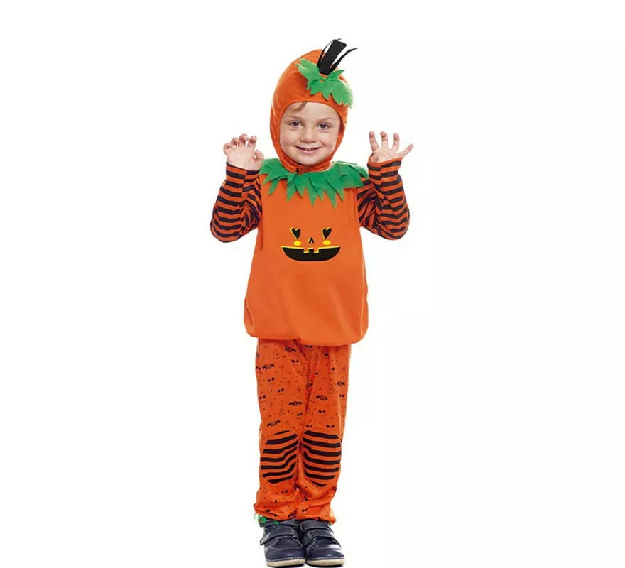 Disfraz de Calabaza a rayas con gorro para bebé y niños