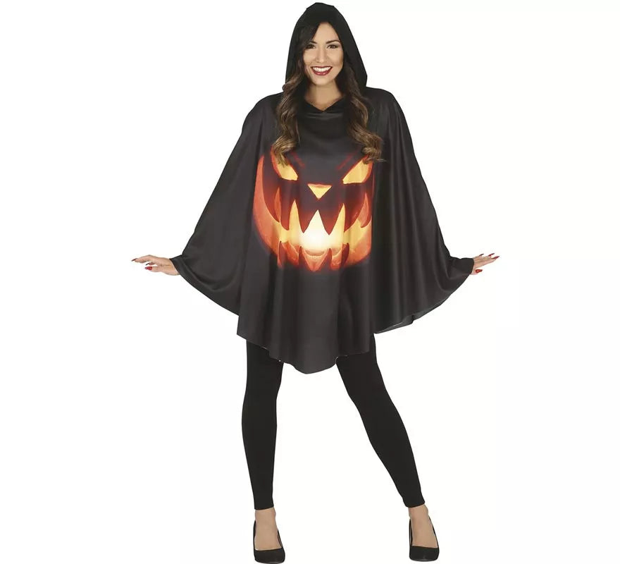 Disfraz de Calabaza en Poncho Negro para mujer