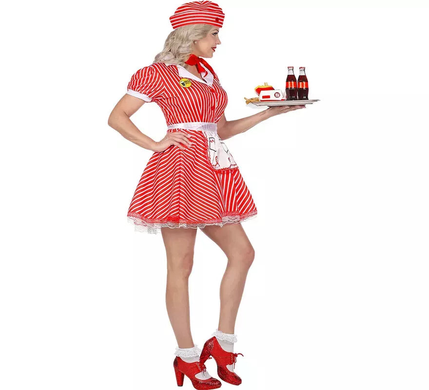 Disfraz de Camarera Rojo de los Años 50 para mujer