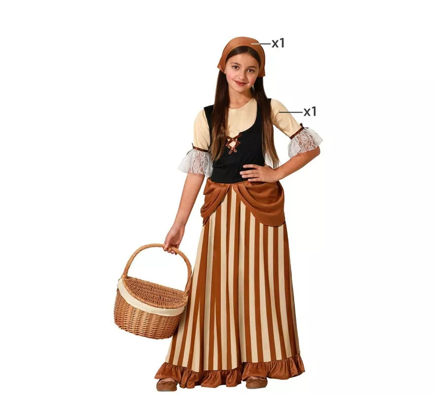 Disfraz de Campesina Medieval Marrón para niña