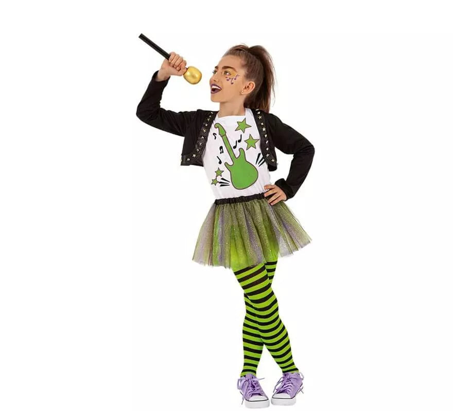 Translation missing: en.Disfraz de Cantante Pop Verde para niña