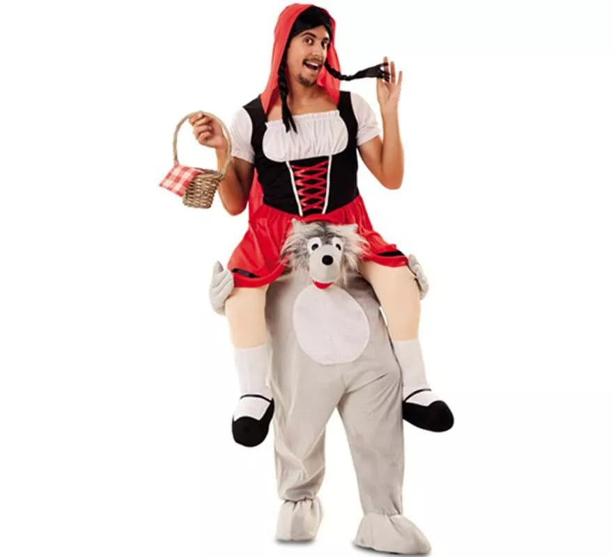 Translation missing: en.Disfraz de Caperucita Roja a hombros de Lobo para adultos