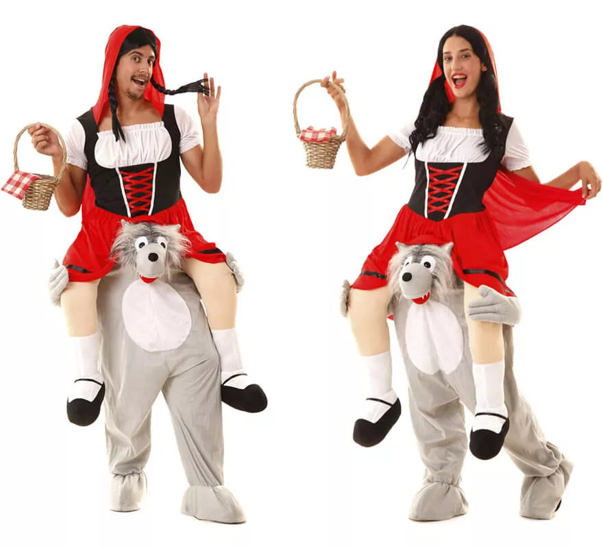Disfraz de Caperucita Roja a hombros de Lobo para adultos