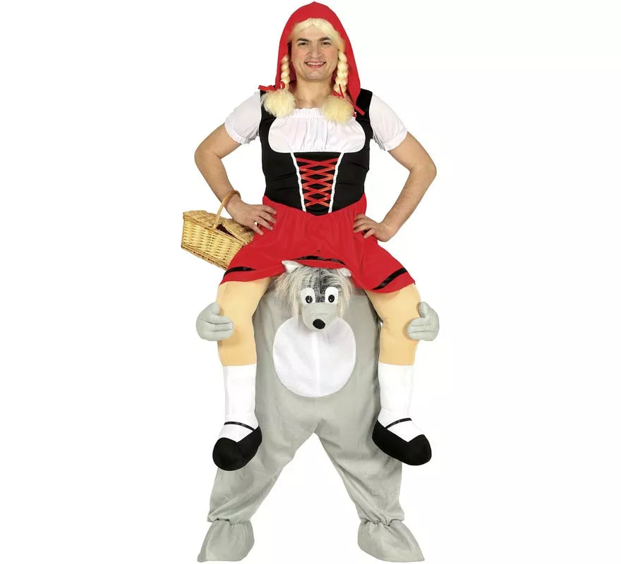 Translation missing: en.Disfraz de Caperucita Roja a hombros de Lobo para adultos