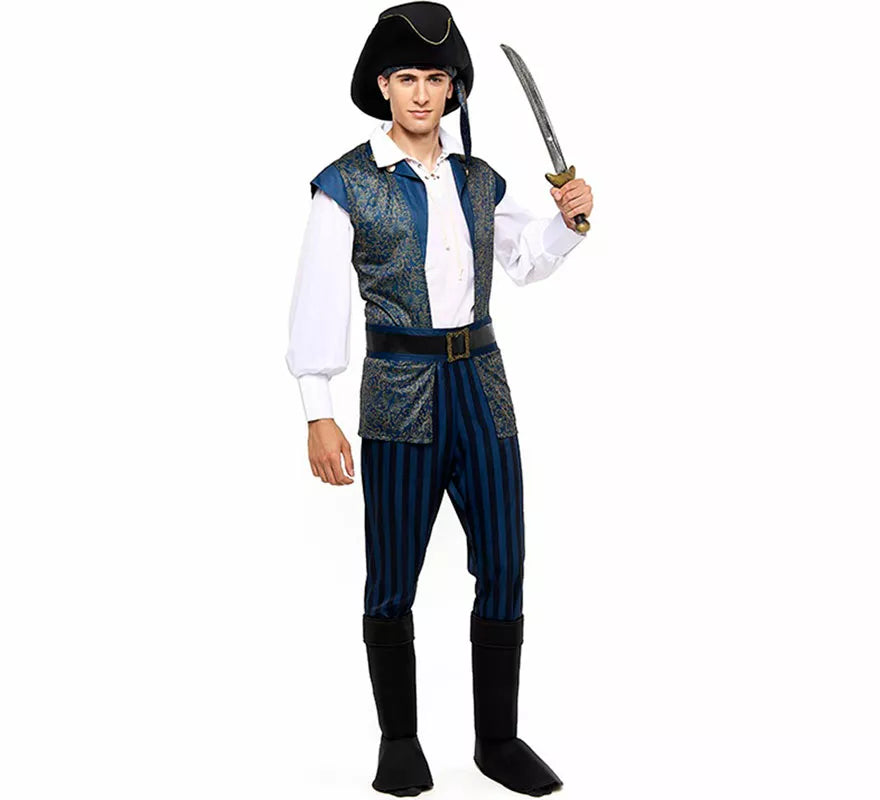 Disfraz de Capitán Pirata azul para hombre