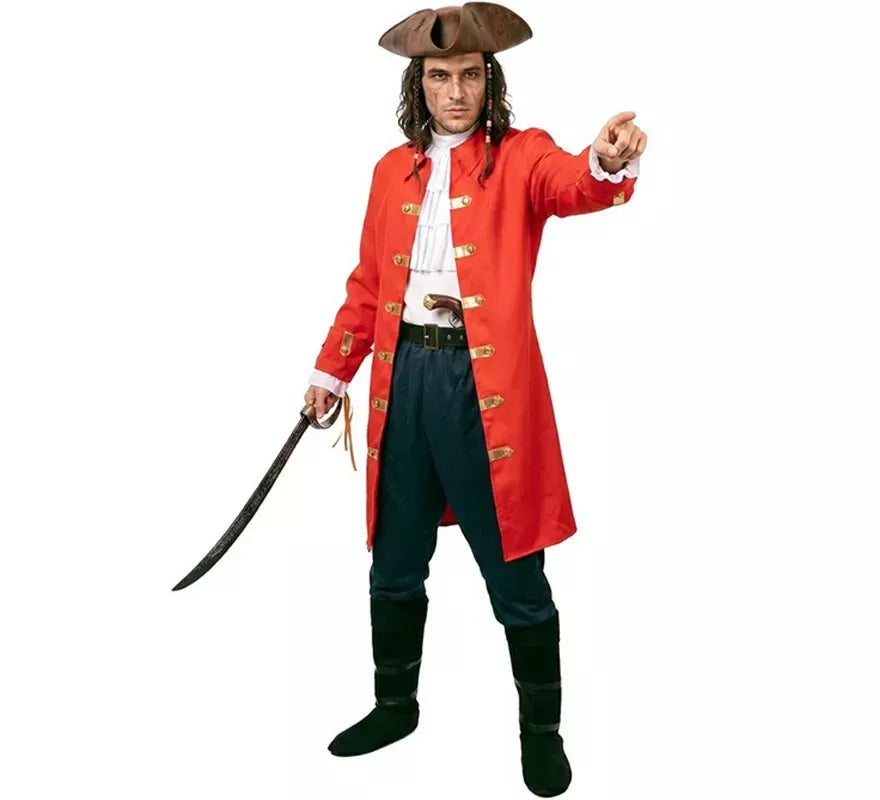 Translation missing: en.Disfraz de Capitán Pirata rojo con cinturón para hombre