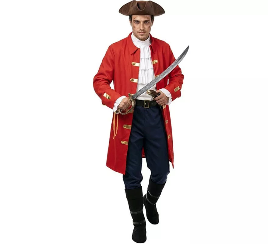 Translation missing: en.Disfraz de Capitán Pirata rojo con cinturón para hombre