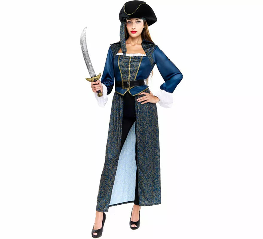 Disfraz de Capitana Pirata azul para mujer