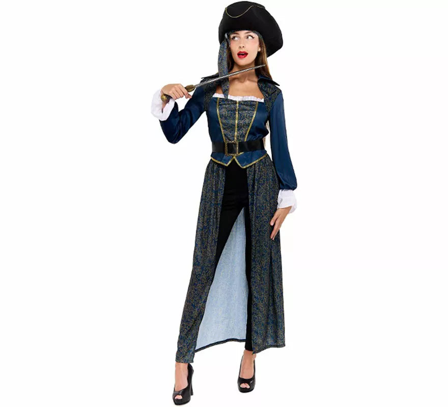 Disfraz de Capitana Pirata azul para mujer