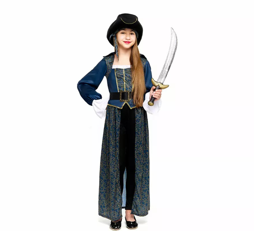 Disfraz de Capitana Pirata azul para niña