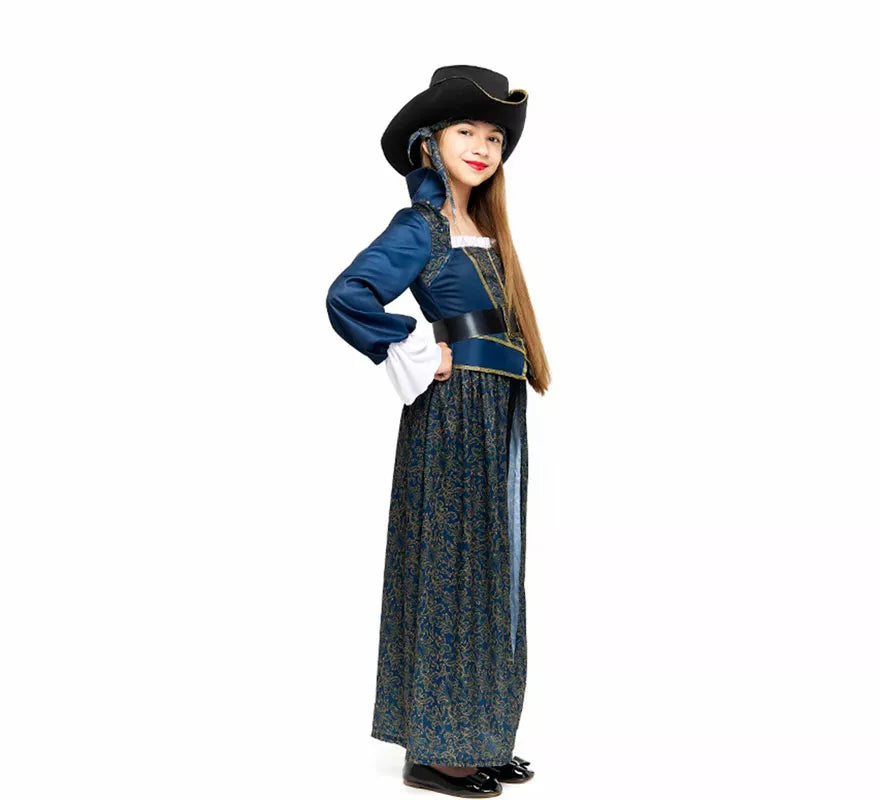 Disfraz de Capitana Pirata azul para niña
