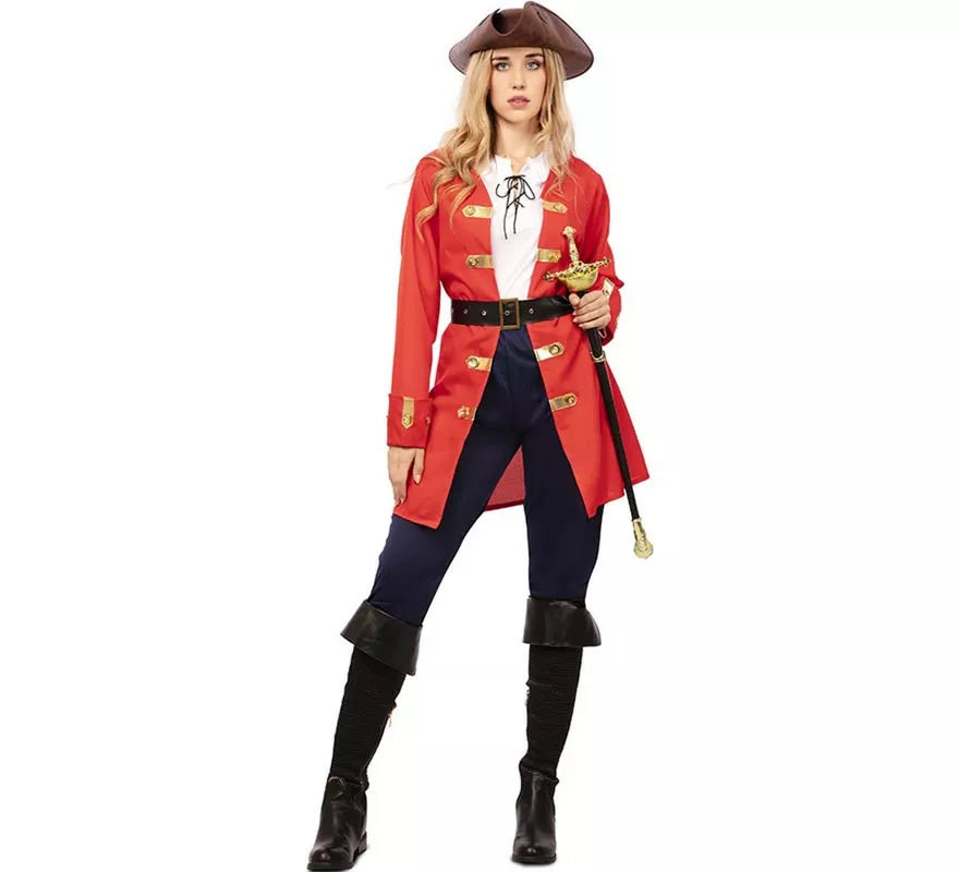 Translation missing: en.Disfraz de Capitana Pirata roja con cinturón para mujer