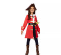 Disfraz de Capitana Pirata roja con cinturón para niña
