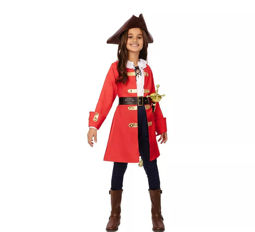 Translation missing: en.Disfraz de Capitana Pirata roja con cinturón para niña
