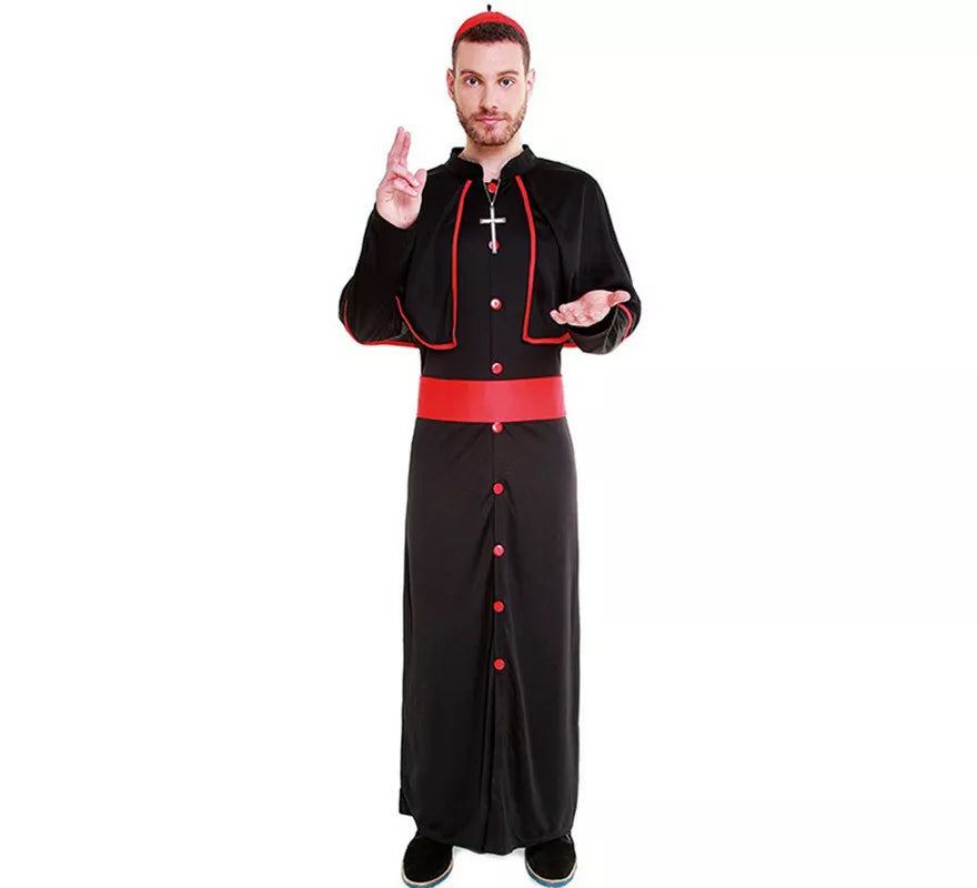 Translation missing: en.Disfraz de Cardenal de Sotana negra y roja para hombre