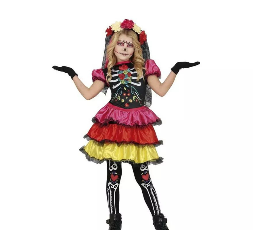 Translation missing: en.Disfraz de Catrina Colores para niña