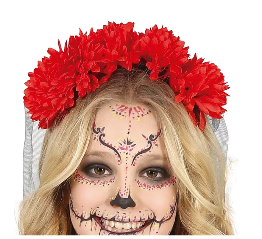 Disfraz de Catrina con falda larga estampada para niña