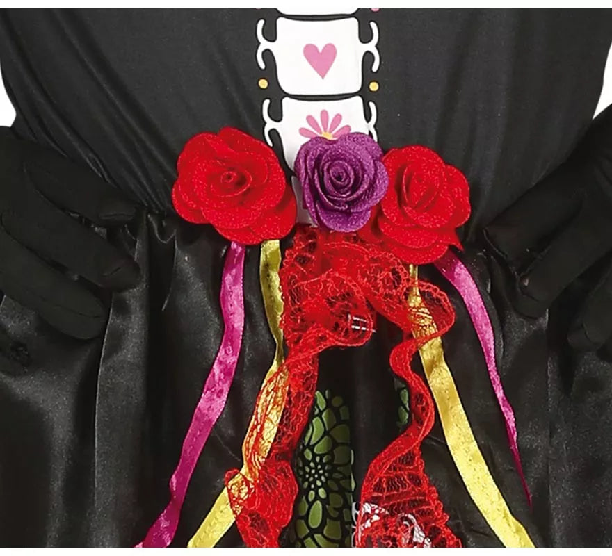 Disfraz de Catrina con falda larga estampada para niña