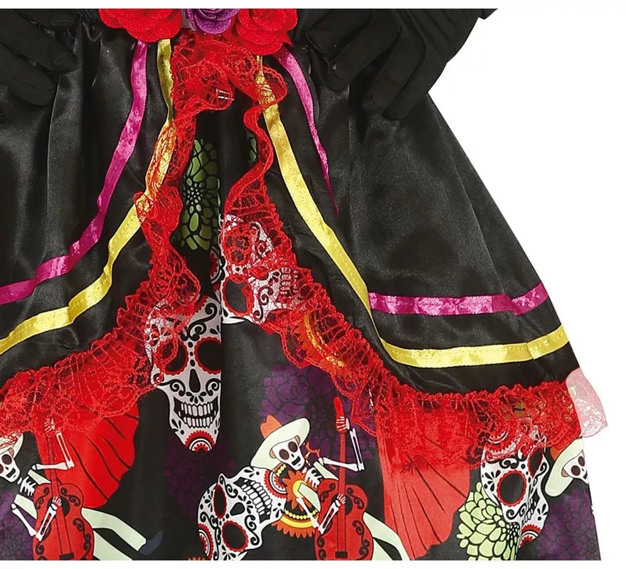Translation missing: en.Disfraz de Catrina con falda larga estampada para niña