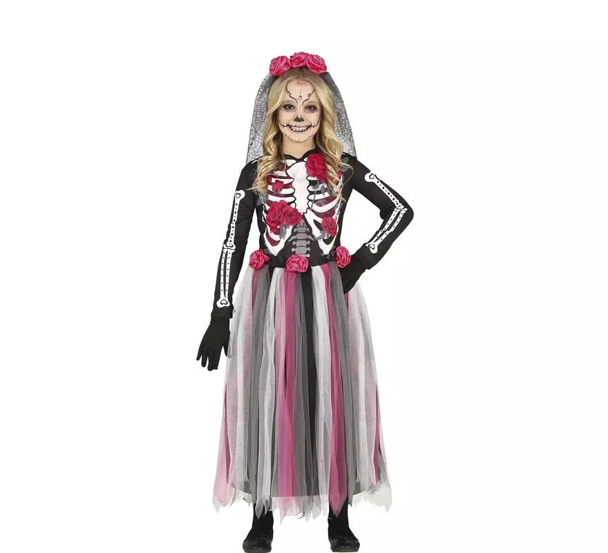 Translation missing: en.Disfraz de Catrina con Falda Rosas en Tul para niña