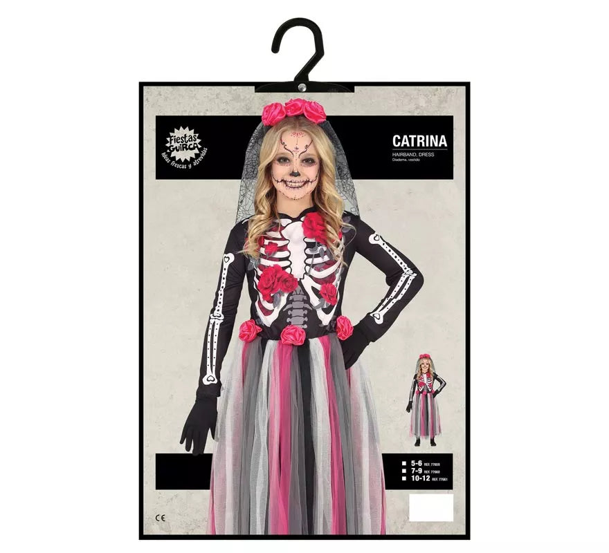 Translation missing: en.Disfraz de Catrina con Falda Rosas en Tul para niña