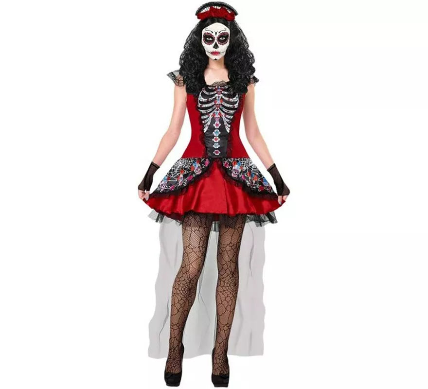 Disfraz de Catrina Día de Los Muertos con Velo para mujer