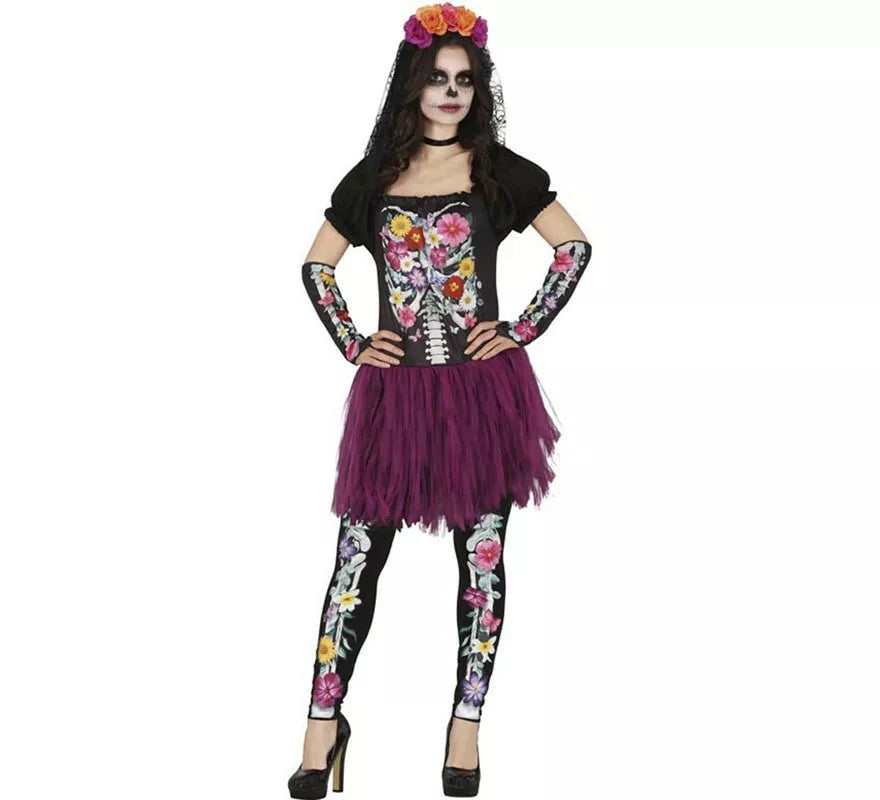 Translation missing: en.Disfraz de Catrina Floreada púrpura para mujer