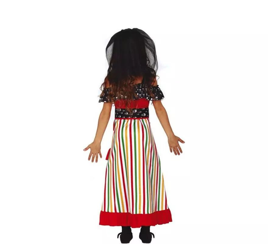 Disfraz de Catrina Roja del Día de Los Muertos para niña