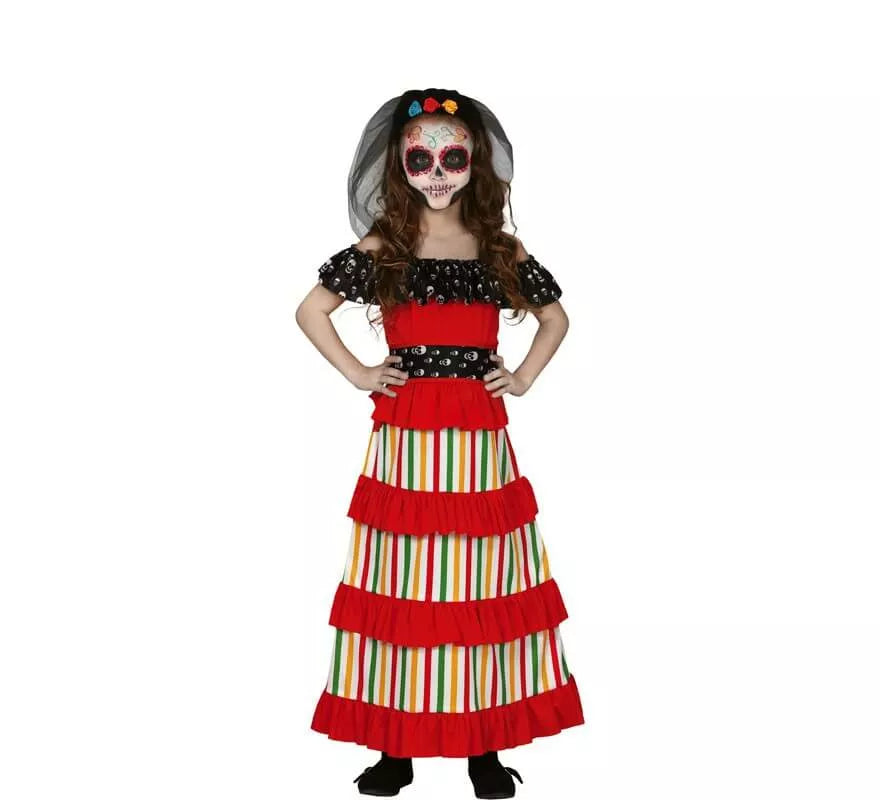Translation missing: en.Disfraz de Catrina Roja del Día de Los Muertos para niña