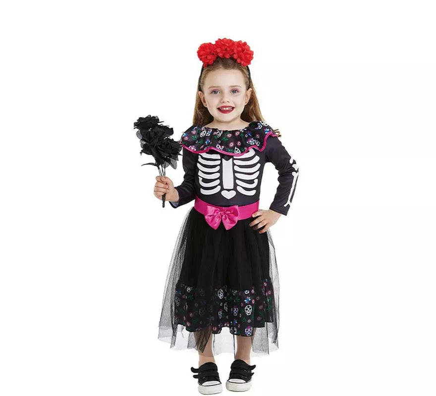 Translation missing: en.Disfraz de Catrina rosa con cinturón para bebé y niña