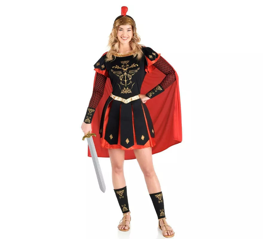 Disfraz de Centurión Romana rojo y dorado para mujer