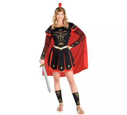 Disfraz de Centurión Romana rojo y dorado para mujer