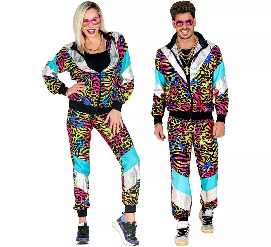 Disfraz de Chándal Animal Print Años 80 multicolor neón para adulto